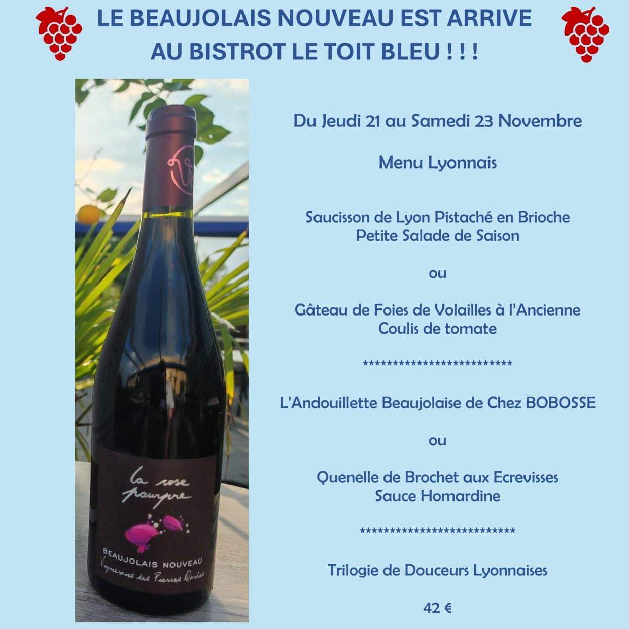 Menu Lyonnais au Bistrot Le Toit bleu