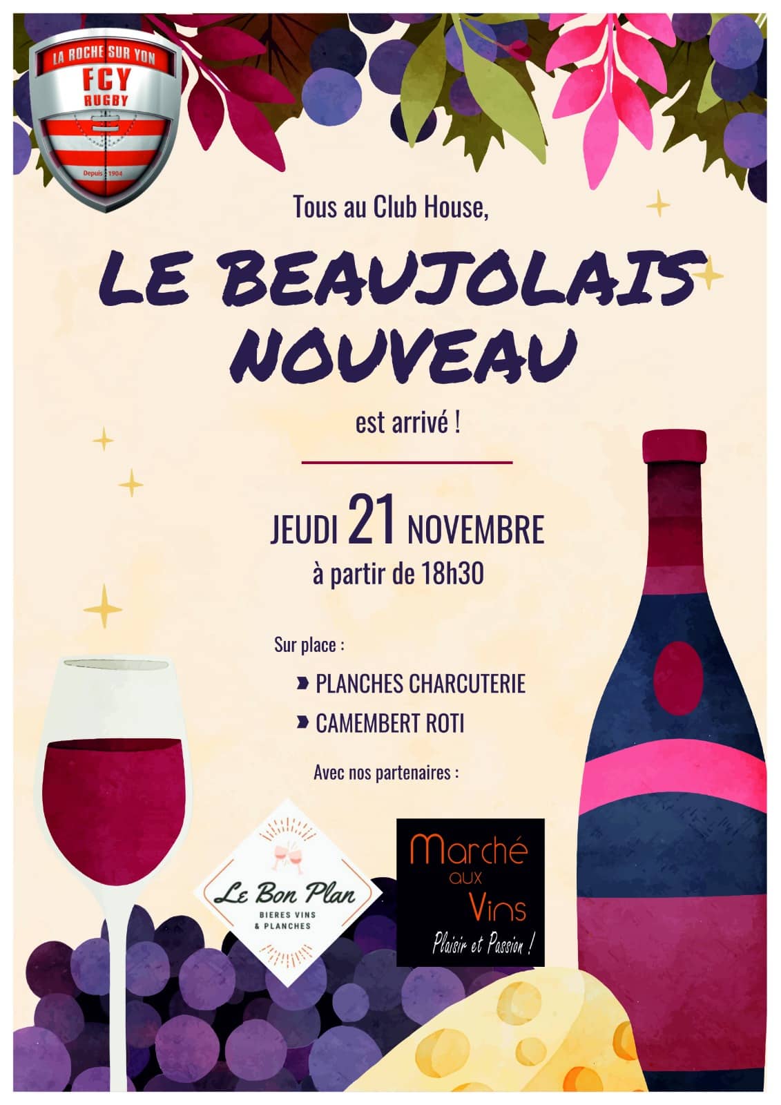 Soirée du Beaujolais Nouveau avec le FCY Rugby